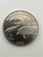 1993 Common Dolphin Five Dollar Coin