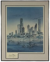 Pat Hoffman Huss "Chicago Night" Signed Lithograph