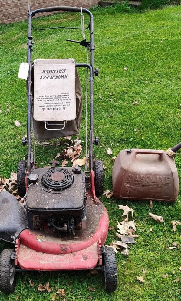 Push mower,Gas can.