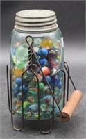 (KC) Marbles in Ball Jar w/ Metal Lid in Wire