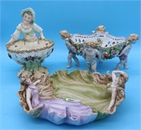 3 GERMAN PORCELAIN, FIGURAL BOWL WITH CHERUBS 6"