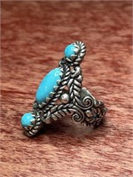 Sterling Silver .925 Turquoise Three Stone Ring