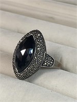 Sterling Silver .925 Black Onyx Stone Sparkle Ring