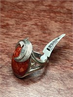 Sterling Silver .925 Red Coral Stone Ring Size 6