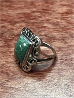Square Emerald Stone Sterling Silver .925 Ring