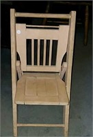 Fold up child's chair, pink  wood chair.