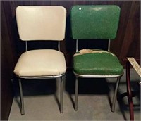 Kitchen chairs (2) - green & white vinyl & chrome