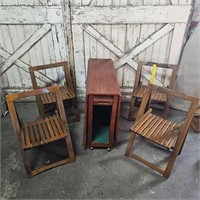 Vintage Wooden Folding Table with Chairs