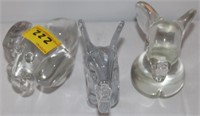 3PC CRYSTAL PAPER WEIGHTS - 2 ELEPHANTS & DOG