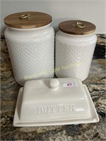 (2) Canisters & (1) Butter Dish