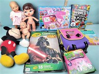 Dolls, toys, coloring books, beads