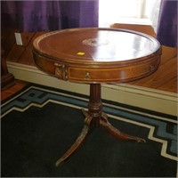 Antique Leather Top Round Lamp Table