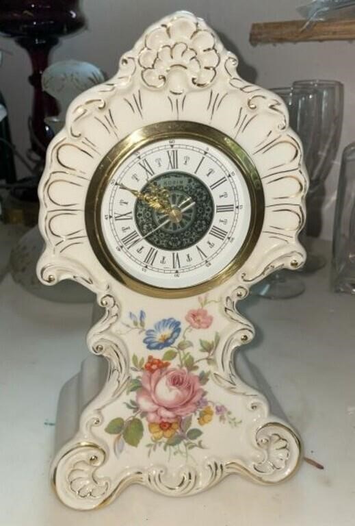 1970s Germany Porcelain HP Roses Clock by Robin