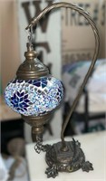 Moroccan Swan Neck Mosaic Blue Shades Glass Lamp