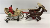15’’ cast iron Santa on sleigh with 2 reindeer, 1