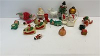 Vintage plastic and cloth Christmas ornaments,