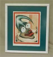 Lithograph of a Jester Head on Plate.