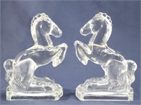 Pair of Clear Glass Rearing Horse Bookends