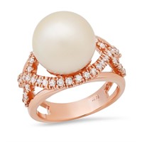 14K ROSE GOLD 1.00CT DIAMOND & PEARL RING