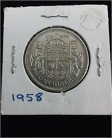 1958 SILVER CANADIAN HALF DOLLAR COIN