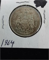 1964 SILVER CANADIAN HALF DOLLAR COIN