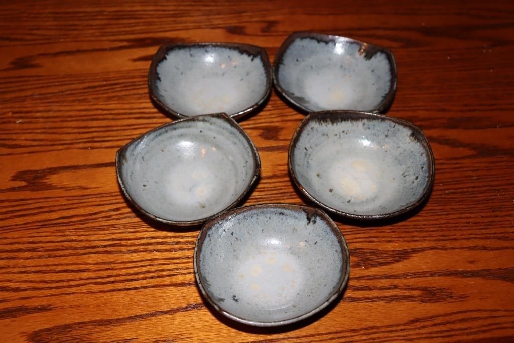 5 Pottery sauce/snack bowls possibly signed AMI