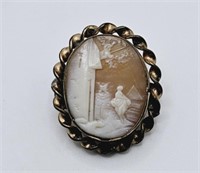 Small  Antique Gold Filled Landscape Cameo Brooch