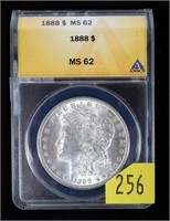 1888 Morgan dollar, ANACS slab certified MS-62