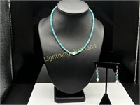 STERLING TURQUOISE HEISHI BEAD AND PEARL SET