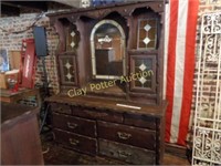 Vintage Dresser Hutch w/ Stained Glass
