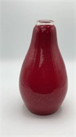 9" Bubble Trap Art Glass Red Pear Vase