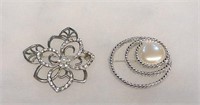 2 Silver Tone Monet Brooches