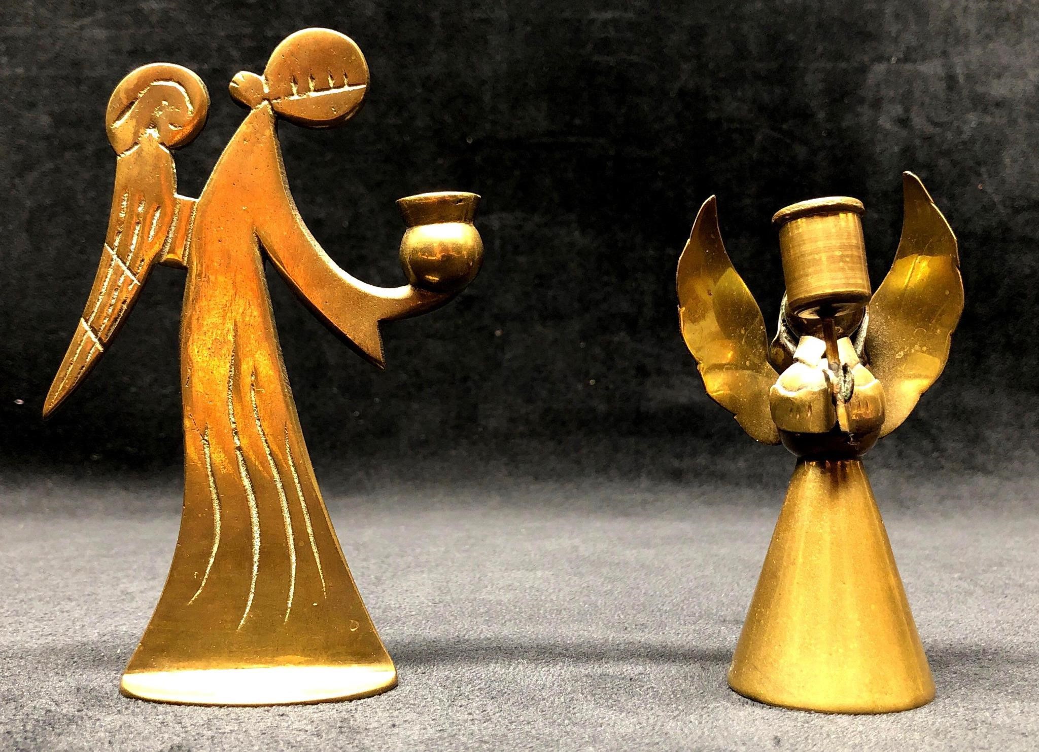 2pc Vintage Brass Holiday Angels Mini Taper Candle