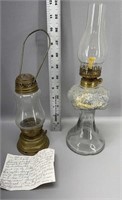 2 antique oil lamps 1 w/ back story dating to 1880