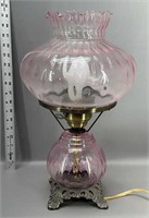 Beautiful vintage pink hurricane lamp maybe Fenton