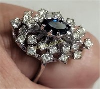 sterling & white & blue sapphires ring