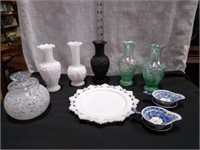 2 Fenton teal vases Imperial Ebony & milk glass