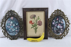 3 pc Framed Vtg. Floral Prints