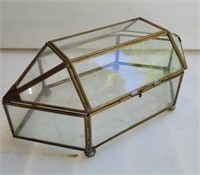 Brass and glass display case. 12"×6". Broken