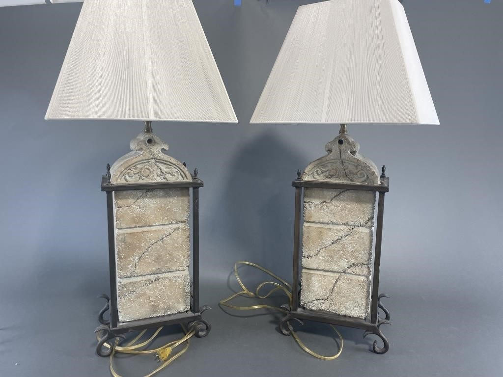 Stone And Metal Lamp Set
