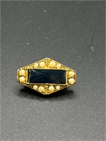 Vintage gold toned, black and pearl brooch