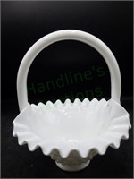 Vintage Fenton Milk Glass Hobnail Basket Bowl