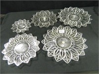 5 glass trays w/scalloped edges