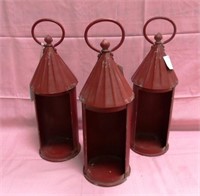 3 RED METAL CANDLE HOLDERS