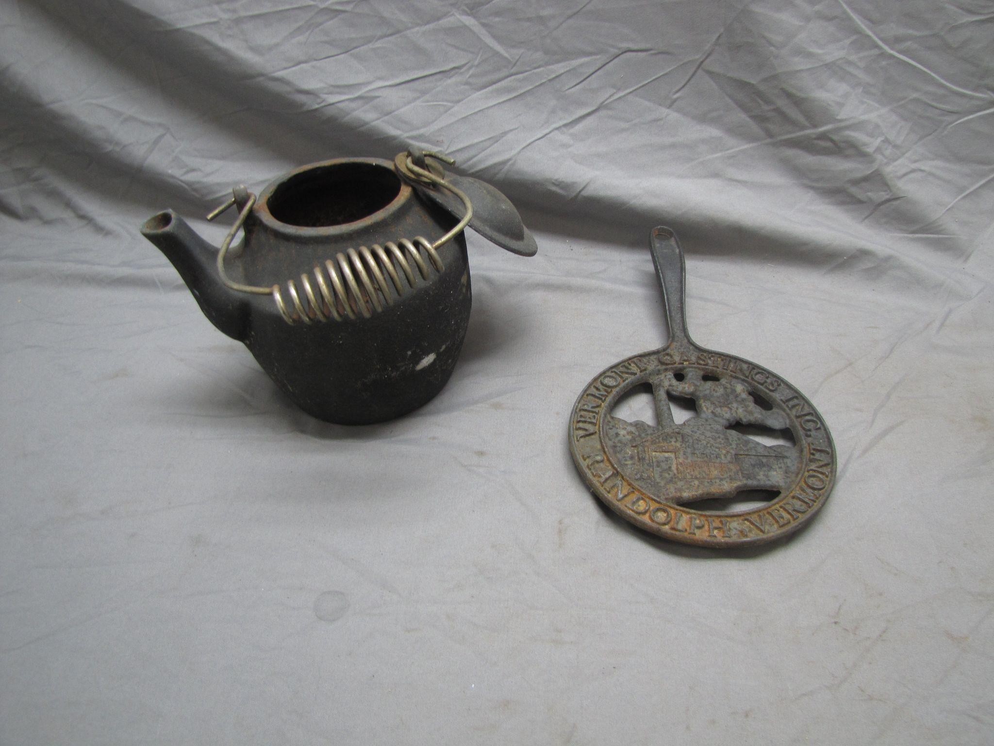 Cast Iron Tea Pot & Vermont Castings Trivet