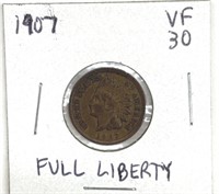 1907 Full Liberty Indian Head Cent