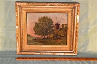 Ca. 1900 framed oil on canvas, landscape with wind