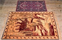 Approx. 4x6 stag tapestry and approx. 2x4 area rug