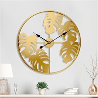 Large Wall Clock, 24 Inch, Gold, Non-Ticking