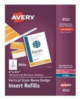 Avery Customizable Name Badge inserts 50 sheets